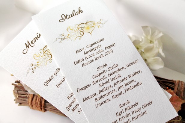 Menükártya egylapos formátumban